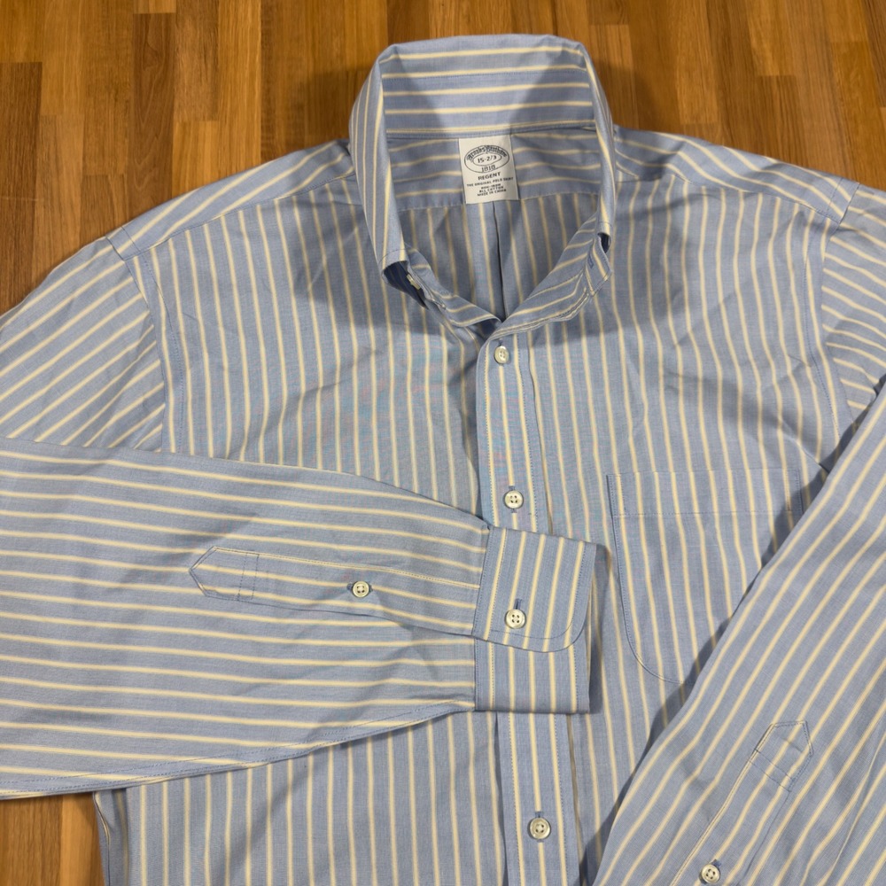 Brooks Brothers 1818 Regent Dress Shirt 15 2/3 Blue White Stripe Non-Iron